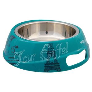 TRIXIE Ecuelle mixte Paris mélamine et acier inox 0,25 l/? 17 cm pétrole pour chien