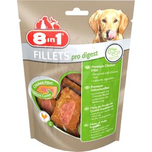 8in1 Filets de poulet séchés Pro Digest enrichis en poudre de racine de chicorée - Taille S - Pour Chien - Carton de 8 sachets