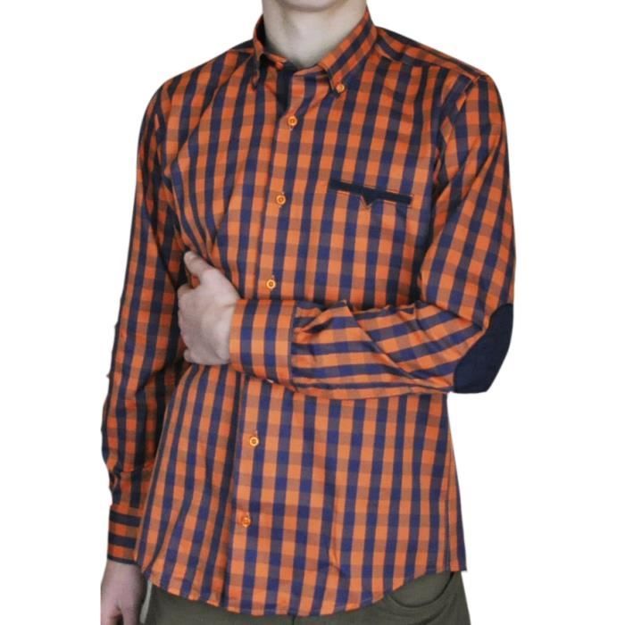 DOUBLE TWO VIE Style Homme Pur Coton Chemise à Carreaux Manches Courtes