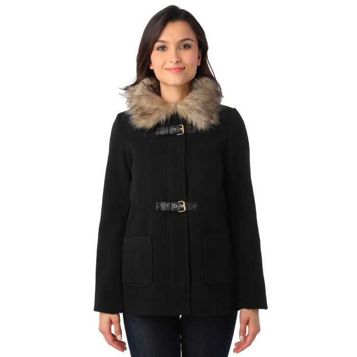 Manteau Duffle Coat MAJE Deriver En Laine Et Cuir Noir - Taille 40, Occasion Très Bon état