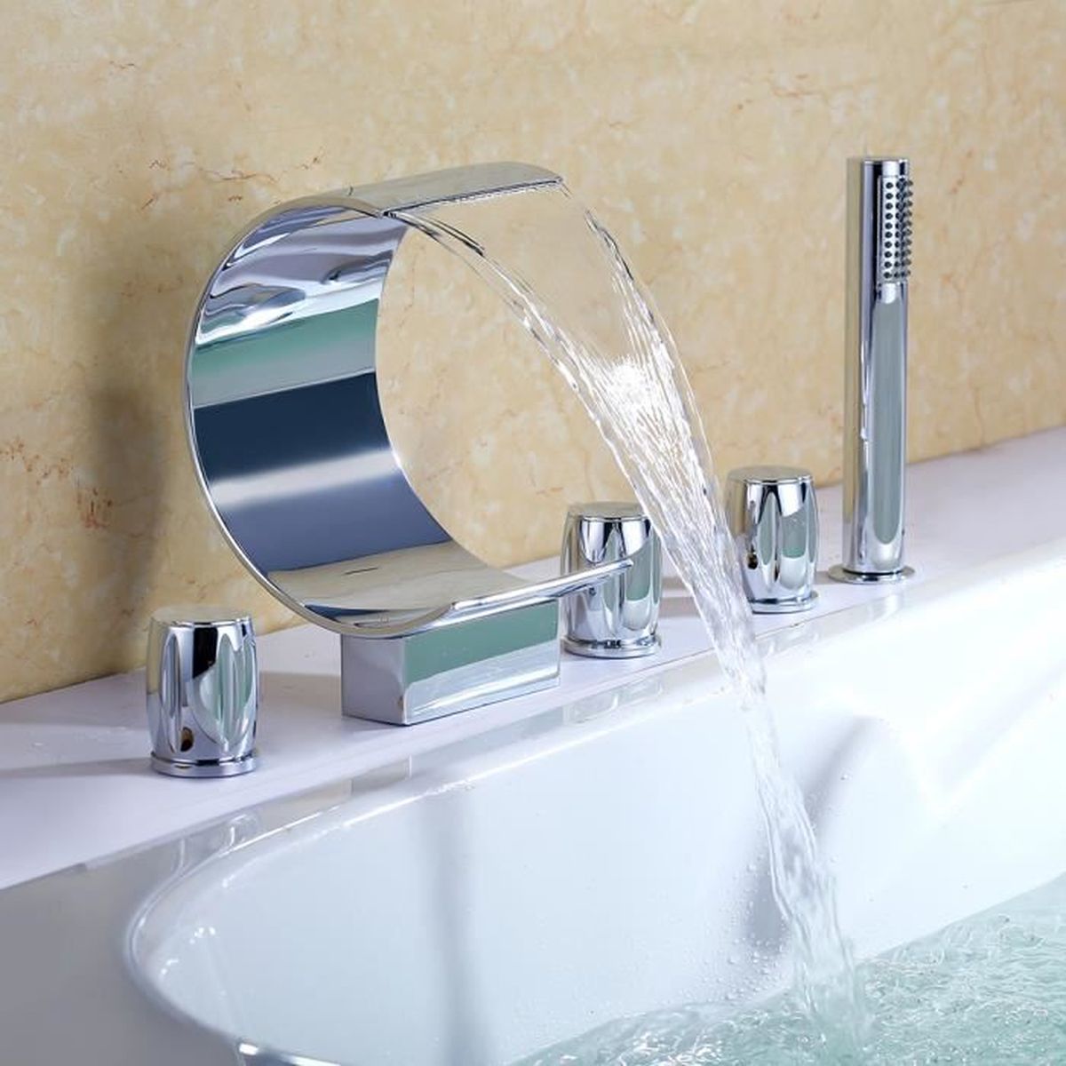 Homelody robinet cascade chromé pour baignoire 5 trous 3 poignées ...