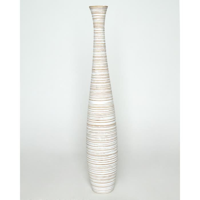 Grand Vase Décoratif 75 cm, Bois du manguier, Blanc Achat / Vente