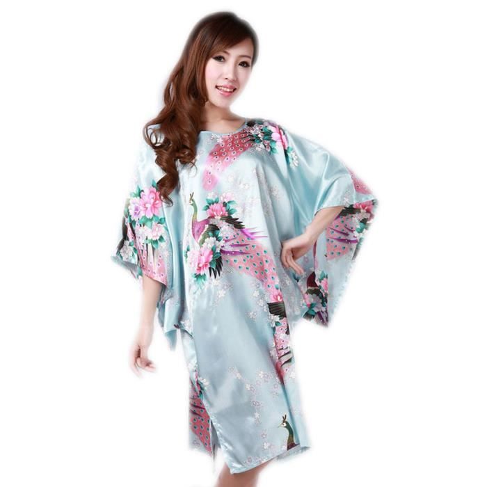 Femmes Chemise de Nuit Pyjama Robe de Nuit Kimono Paon Vert Clair