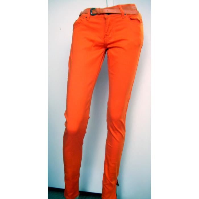 Pantalon Jean Slim Femme Orange Taille Basse 36 Orange Achat / Vente