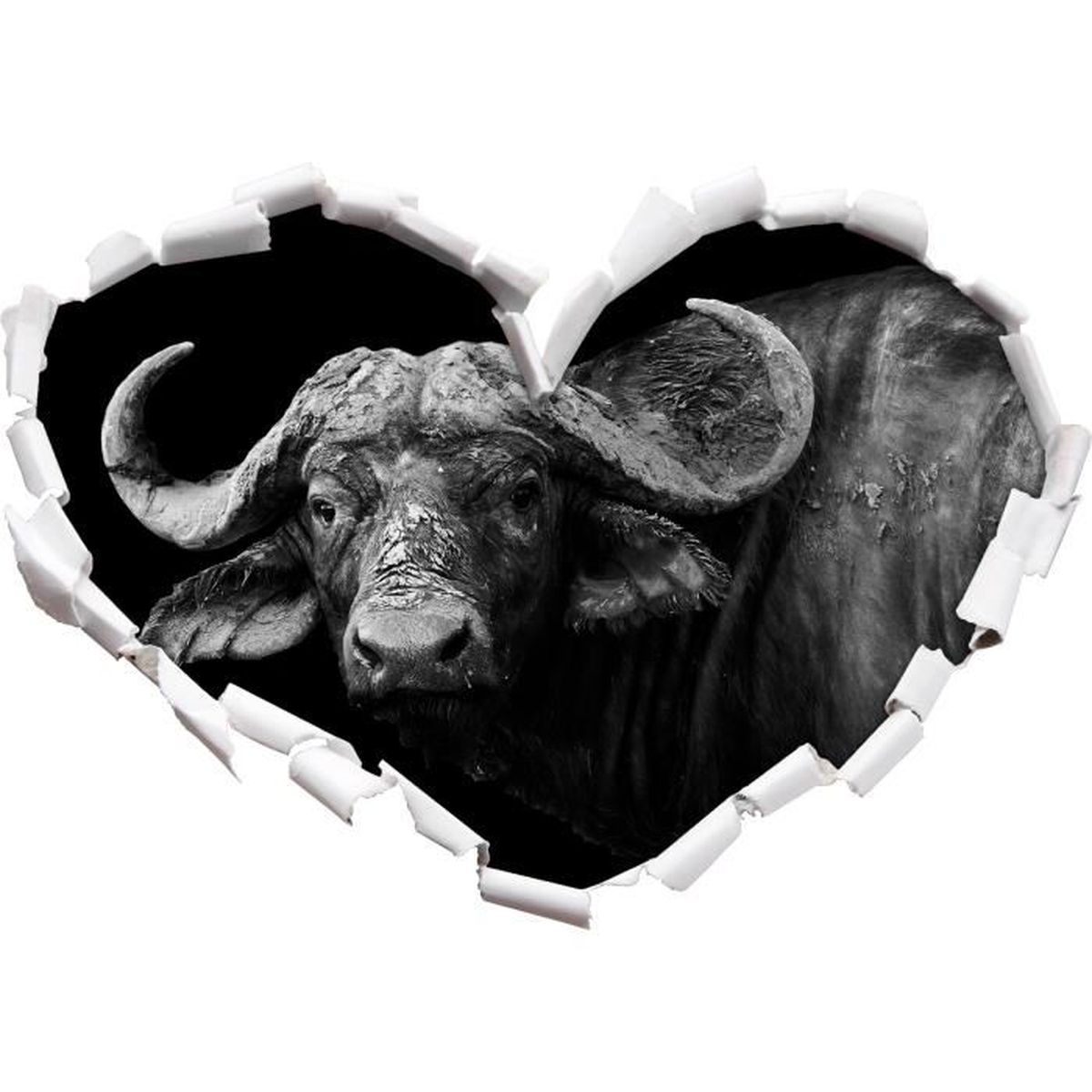 Forme de coeur de buffle d'eau sombre dans le regard 3d, mur ou ...