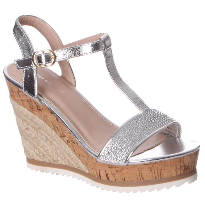 sandales compensees marron femme
