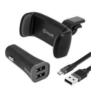 MUVIT Support Voiture GRIP 360 ROTULE 80MM+CAC 2USB 2,4A+MICRO REVERS