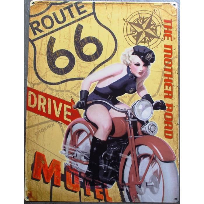 Plaque Pub Pin Up Et Moto Route 66 40cm Tole Achat Vente Objet Décoration Murale Pin Tole 