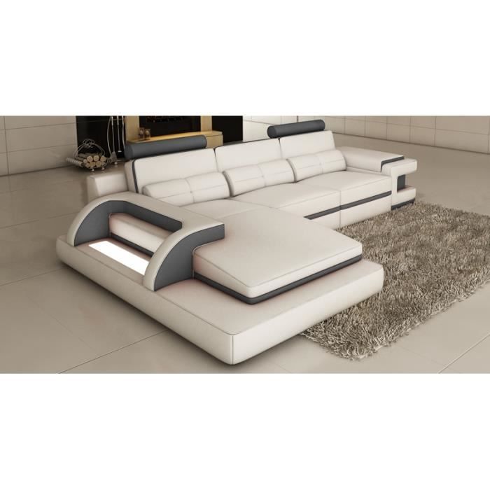 Canapà d'angle cuir blanc et gris design avec lumi achat / vente ... Etgris