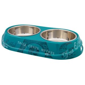 TRIXIE Ecuelle mixte double Paris mélamine et acier inox 2 × 0,45 l/? 14 cm pétrole pour chien