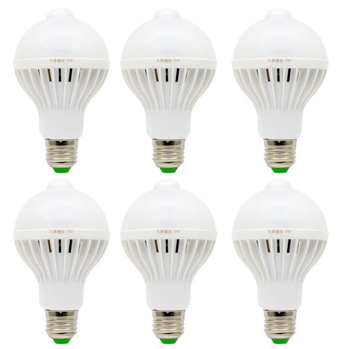 6X E27 Ampoule Detecteur 9W LED Detecteur de Mouvement 20 SMD 5730LEDs
