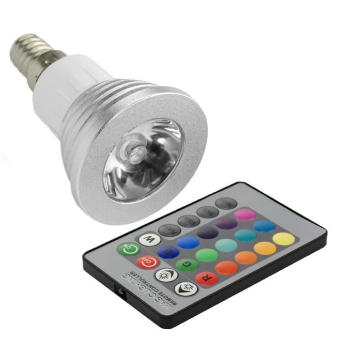 Ampoule RGB LED changeable 16 couleurs 3W E14 + 24 touches pour Décoration de la