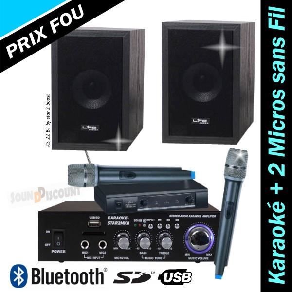PACK KARAOKE KS22 / STAR2 AVEC AMPLI + ENCEINTES + 2 MICROS SANS FIL