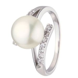 NACRE DE PERLE Bague Argent 925° Perle d'Eau Douce et Oxydes de Zirconium Femme