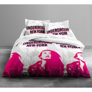 TODAY Parure de couette Only Underground Love - 1 housse de couette 220x240 cm + 2 taies d'oreillers 63x63 cm blanc, gris et rose