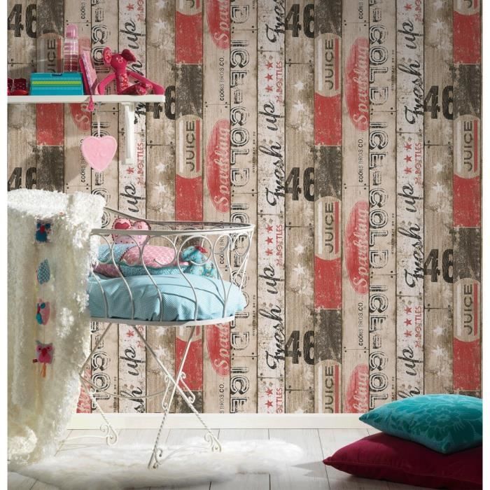 Papier peint garçon planches peintes rouge - Achat / Vente ...