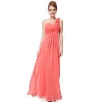 ROBE DE CÉRÉMONIE Robe de soirée corail plissée une bretelle fleur ROBE DE CÉRÉMONIE Robe de soirée corail plissée une bretelle fleur