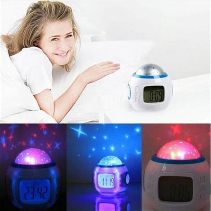 réveil Projection Musique Starry Sky étoile calendrier thermomètre LED display Alarme Snooze