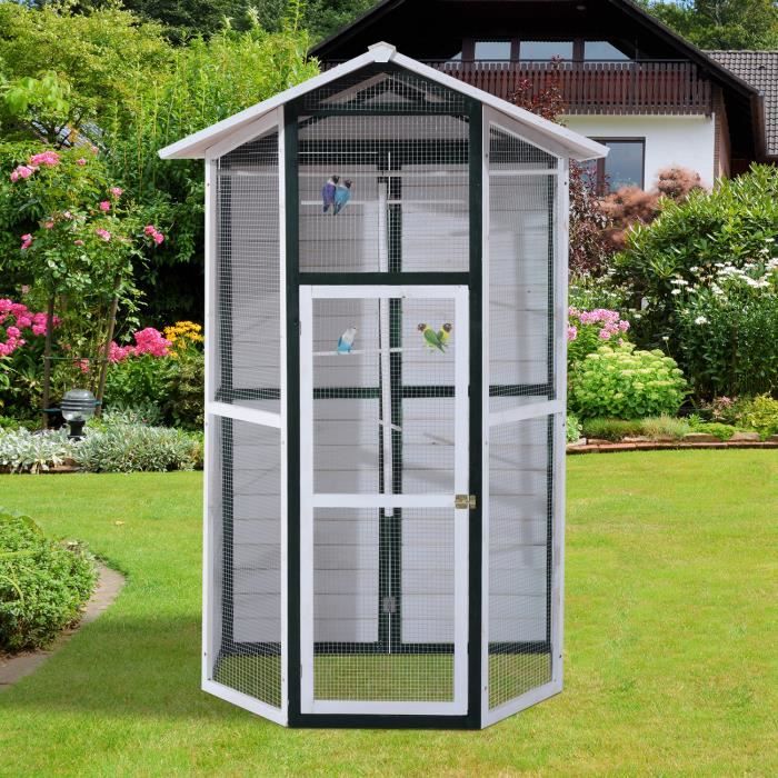 PawHut Cage pour Oiseaux Volière Perruches Canaries 5 Perchoirs 1.7 x 1