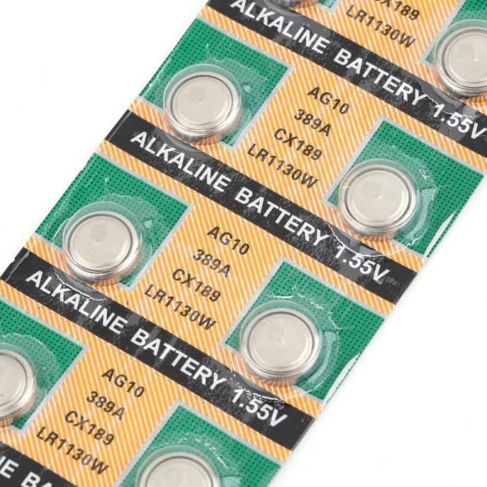 10pcs Piles Bouton Batteries AG10 LR1130 389A LR54 L1131 189 Pile Alcaline 1.55V Achat / Vente