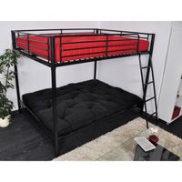 LIT COMBINE - LIT MEZZANINE HUGO Lit mezzaclic 140x190 matelas pixel noir/roug