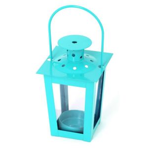 Lanterne carrée en métal 7,5x7,5x12cm - Turquoise