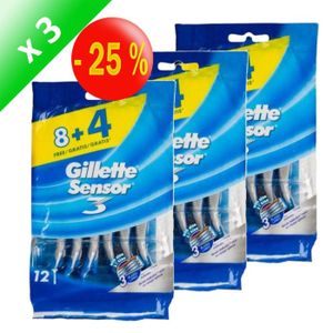 RASOIR MECANIQUE GILLETTE Sensor3 8 Rasoirs Jetables+ 4 gratuits x3