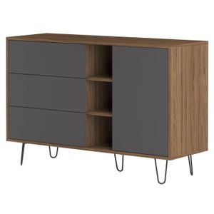 AERO Buffet bas vintage pieds en métal décor noyer et gris anthracite - L 120 cm