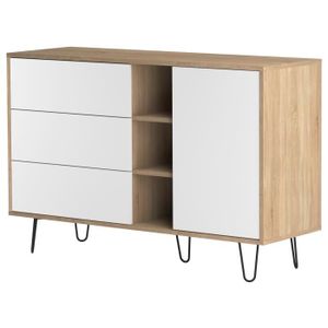 AERO Buffet bas vintage pieds en métal décor ch?ne naturel et blanc - L 120 cm