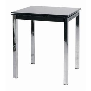ALICIA Table de cuisine style contemporain en métal chromé et verre sécurit praline - L 74 x l 74 cm