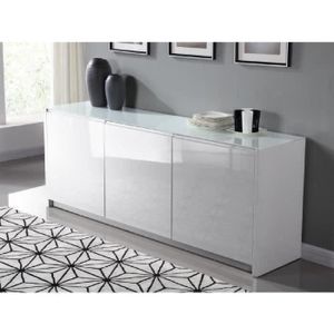 PURA Buffet contemporain blanc laqué brillant - L 200cm