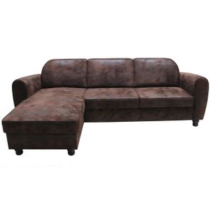 FINLANDEK Canapé d'angle réversible IKÄINEN 3 places - Tissu marron effet vieilli - Vintage - L 242 x P 154 cm