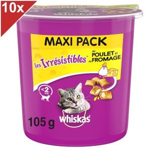 WHISKAS Les Irrésistibles maxi pack au poulet et fromage - 105g (x10) - Pour chat adulte