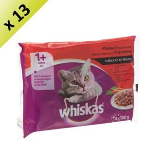 WHISKAS Sachet de viandes en sauce - Pour chat - 4x100g (x13)