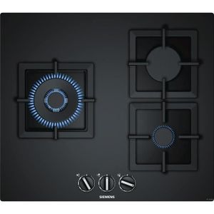 SIEMENS EP6A6CB20 Table de cuisson gaz - 3 foyers - 8000W max - L59 x P52cm - Rev?tement verre - Coloris noir