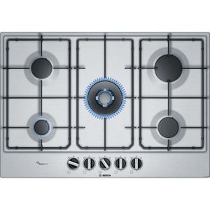 BOSCH PCQ7A5B80 Table de cuisson gaz - 5 br?leurs - 11,5 kW max - L 75 x P52cm - Rev?tement inox - Coloris inox