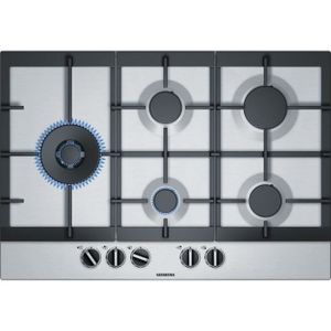 SIEMENS EC7A5SB90 Table de cuisson gaz - 5 foyers - 12500W max - L75 x P52cm - Rev?tement inox - Coloris inox