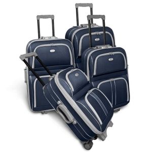 KINSTON Set de 4 Valises Souple 3 Roues 50-60-70-80cm Bleu