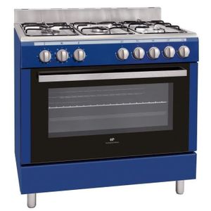 CONTINENTAL EDISON CECP9060MBLU-Cuisini?re table Gaz-5 foyers-3000W-Four électrique-Catalyse-104L-A-L90XH85cm-Bleu-Inox