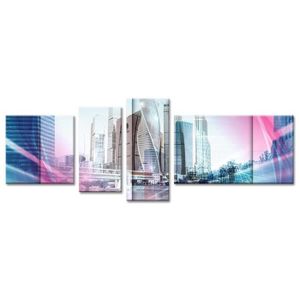 CITY Tableau multi panneaux 160x60 cm bleu ville