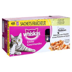WHISKAS Sachets fraîcheur Envies Gourmandes aux viandes et aux poissons en sauce - 48 x 85g (x1) - Pour chat adulte