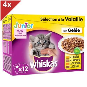 WHISKAS Sélection aux viandes et aux poissons en gelée - Pour chat junior - 12x100g (x4)