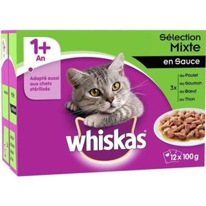 WHISKAS Viandes et poisson en sauce - Pour chat - 12x100g (x4)