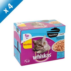 WHISKAS Sachet marmiton ? la gelée de poissons - Pour chat - 12x85g (x4)