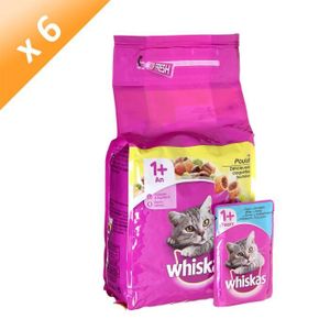 WHISKAS Croquettes au poulet - Pour chat adulte - 1,75kg (x6)