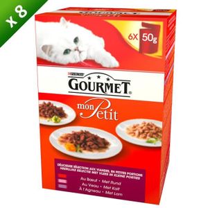 GOURMET Mon Petit au b?uf, au veau et ? l'agneau - Pour chat adulte - Toutes races - 6x50 g (x8)