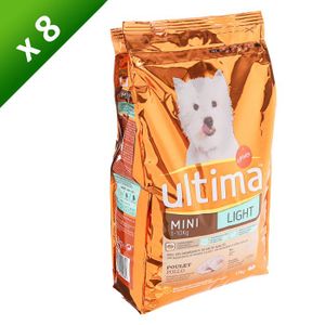 ULTIMA Croquettes Light Mini au poulet - Surcharge pondérale ou surpoids - Petite race - Pour chien adulte - 1,5kg (x8)