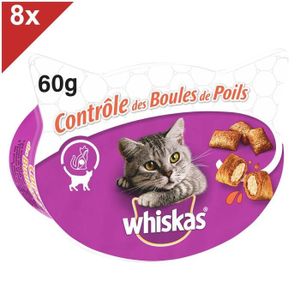WHISKAS Friandises Contrôle boules de poils - Pour chat adulte - 60g (x8)