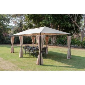 Tonnelle de jardin SIROCCO 6x3 m en acier avec toit en polyester 180 g - Beige