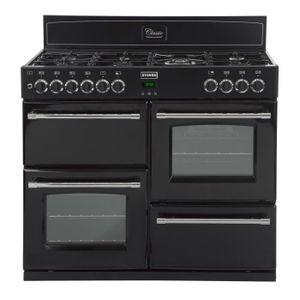 STOVES PSTGOUR110DFTBL Piano de cuisson table gaz-7 br?leurs-Four électrique-4 cavités-Email pristine-69-69-39L-A-L109,6xH90cm-Noir